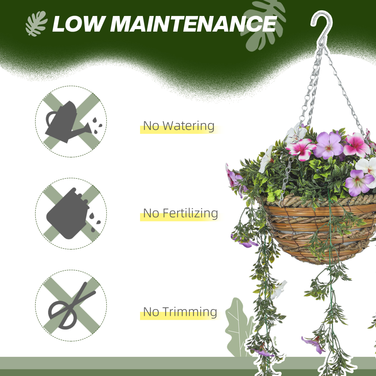 HOMCOM Set of 2 Artificial Azalea Hanging Plants with Basket