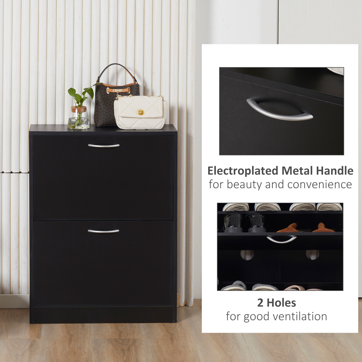HOMCOM 2-Tier Shoe Cabinet, 12-Pair Storage Cupboard, Black
