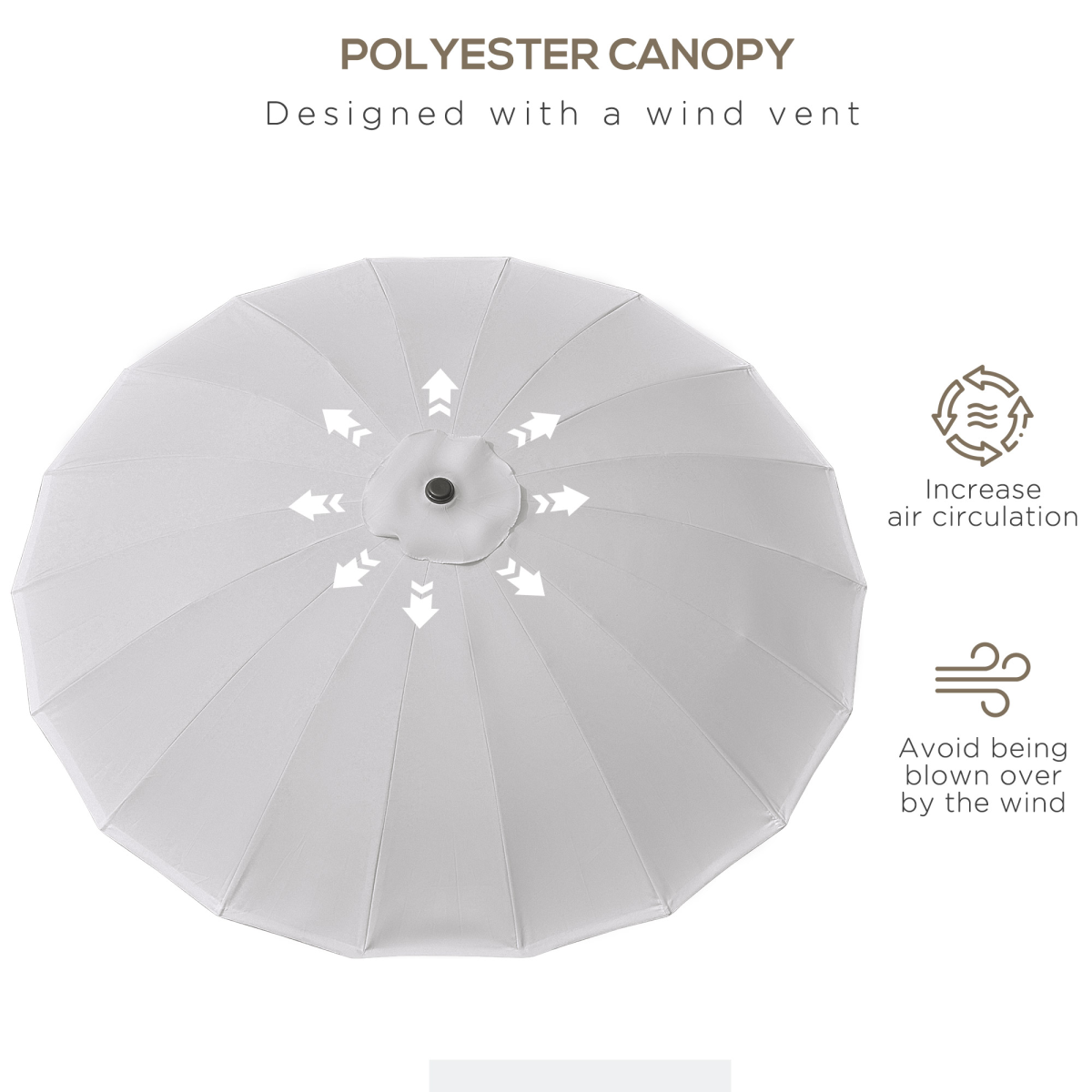 Outsunny 2.5m Round Curved Adjustable Garden Parasol Sun Umbrella with Metal Pole, Light Grey