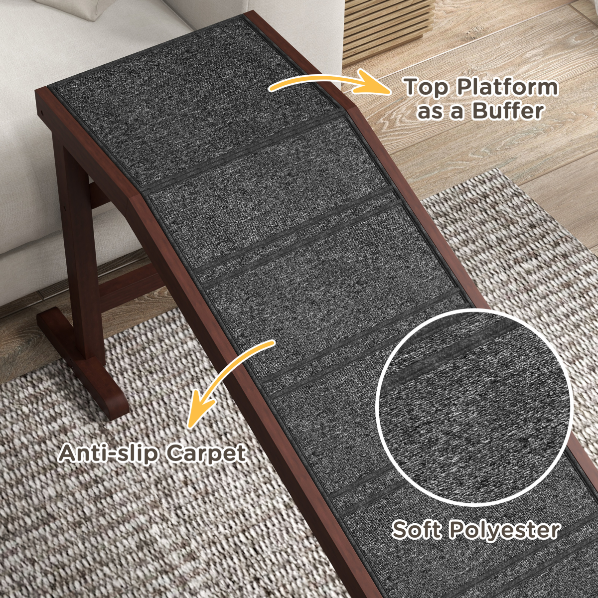 Pet Ramp for Dogs and Cats with Non-Slip Carpet, Pine Wood Ramp for Bed and Sofa, 188 x 40.5 x 63.5 cm, Pawhut