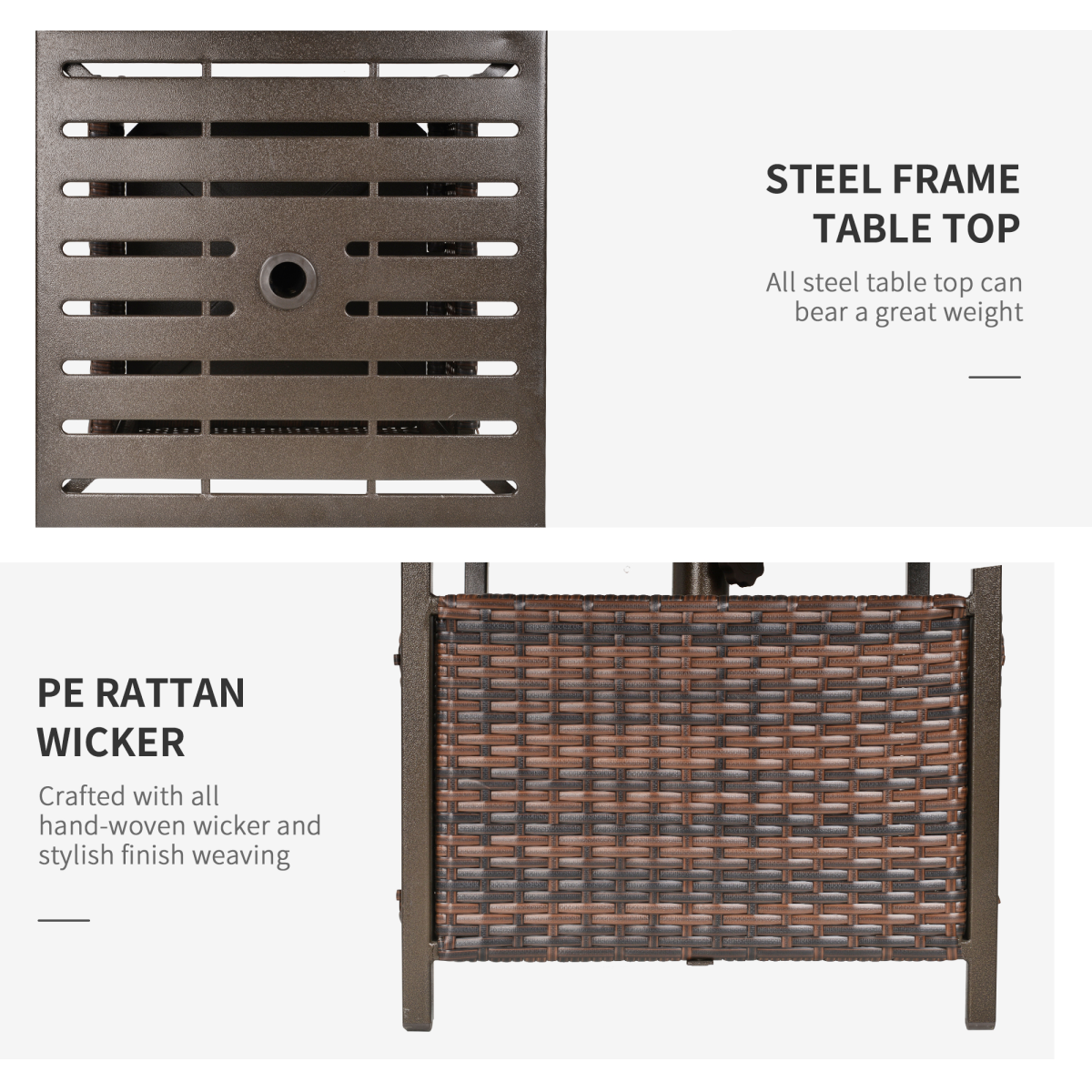 Outsunny Outdoor Rattan Coffee Table with Umbrella Hole & Storage