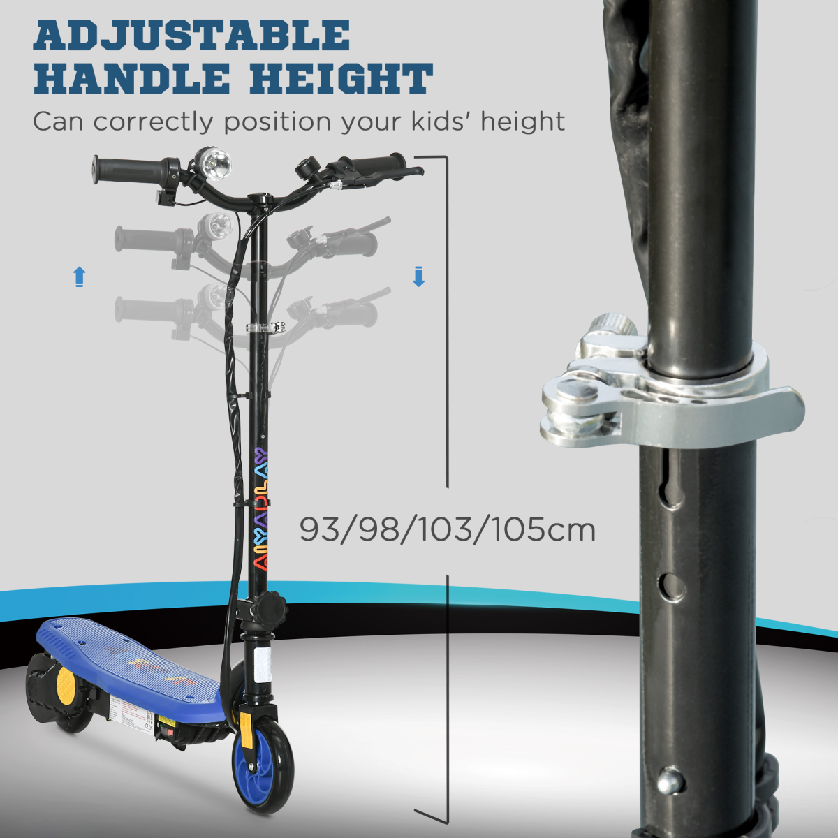 Folding Electric Scooter with LED Headlight for Ages 7-14, Blue