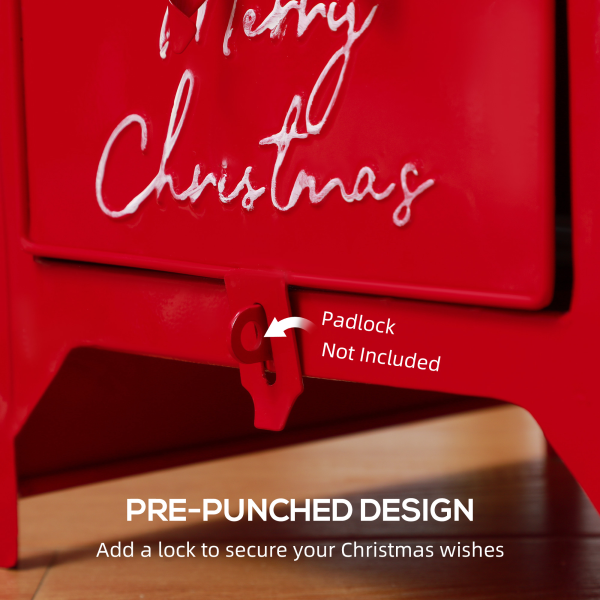 HOMCOM Red Steel Christmas Post Box, Freestanding or Wall Mounted
