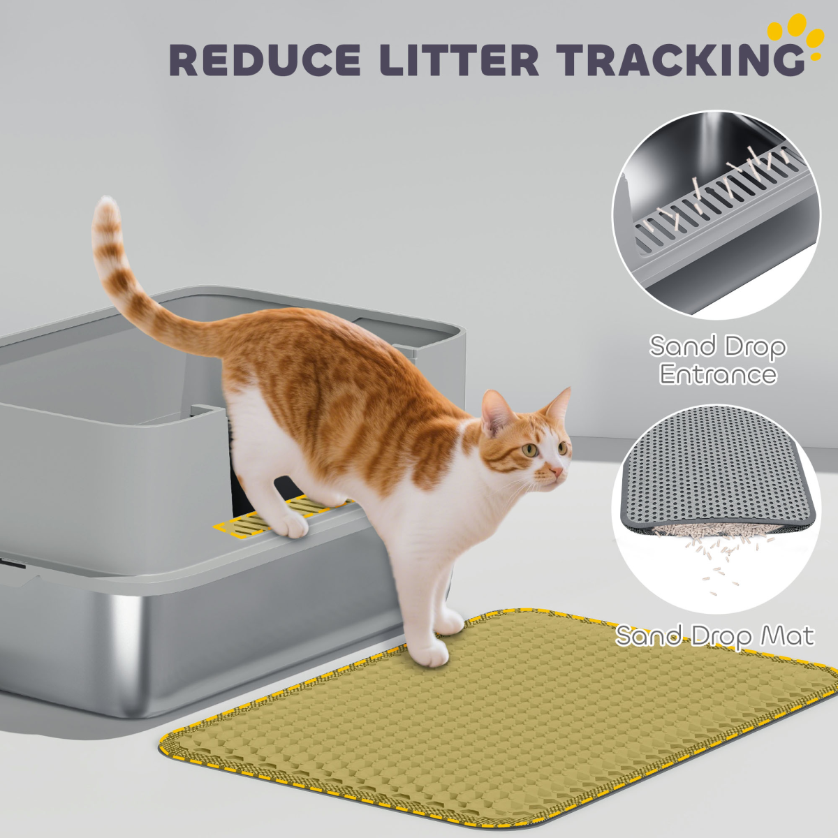 PawHut Stainless Steel High-Sided Cat Litter Box with Scoop