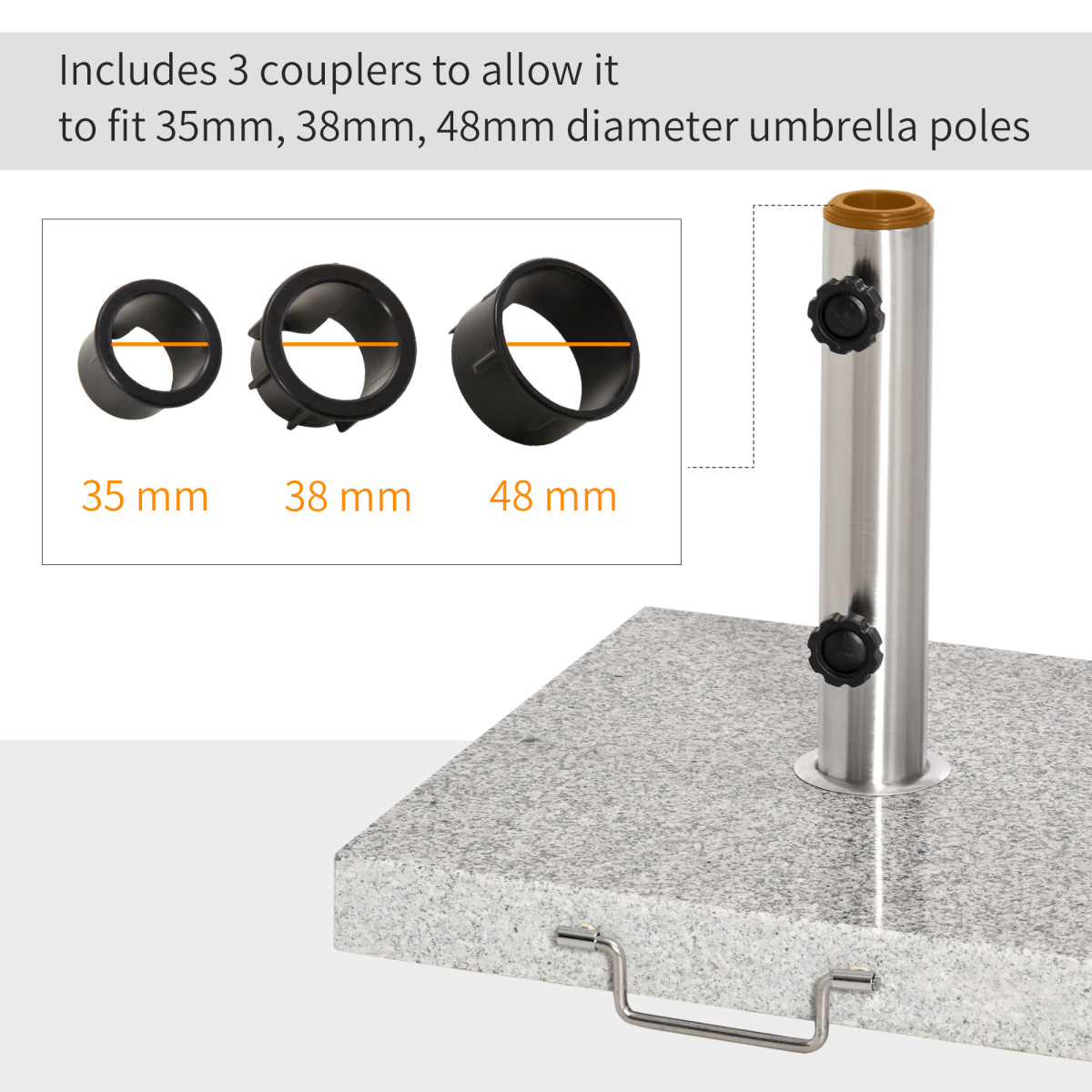 Outsunny 25 kg Marble Umbrella Base with Handle and Wheels - Hemp Grey