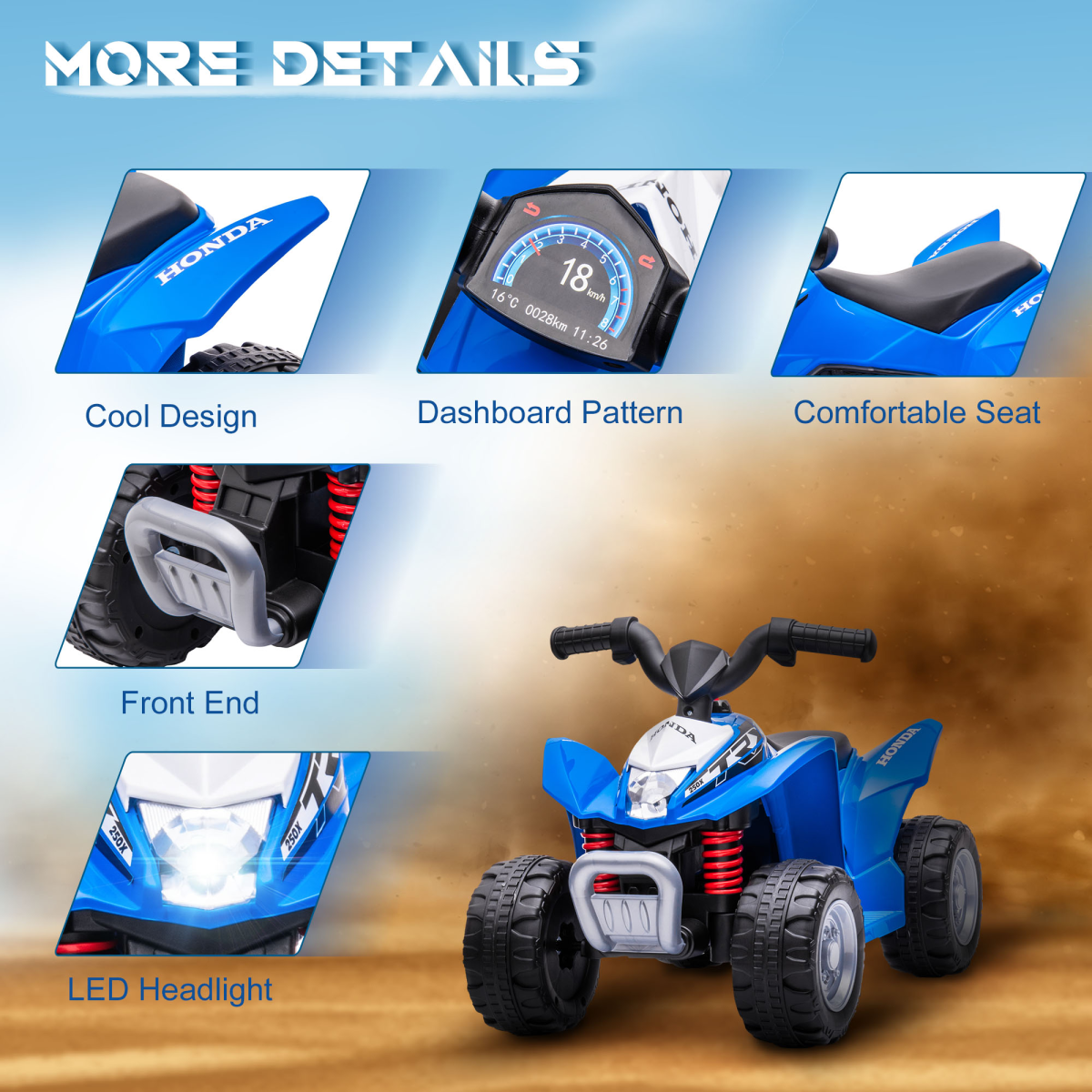 AIYAPLAY Honda Licensed Kids 6V Electric ATV Ride-On, Blue