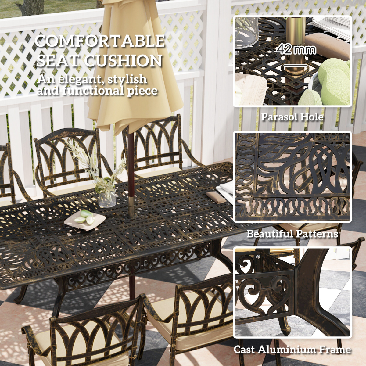Outsunny 9-Piece Outdoor Dining Set with Cushions & Parasol Hole