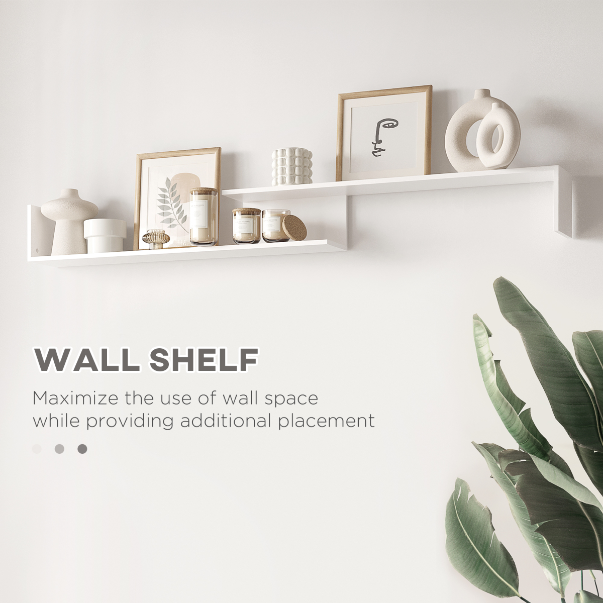 TV Cabinet Unit with Wall-Mounted Shelf and Open Shelves, White and Grey