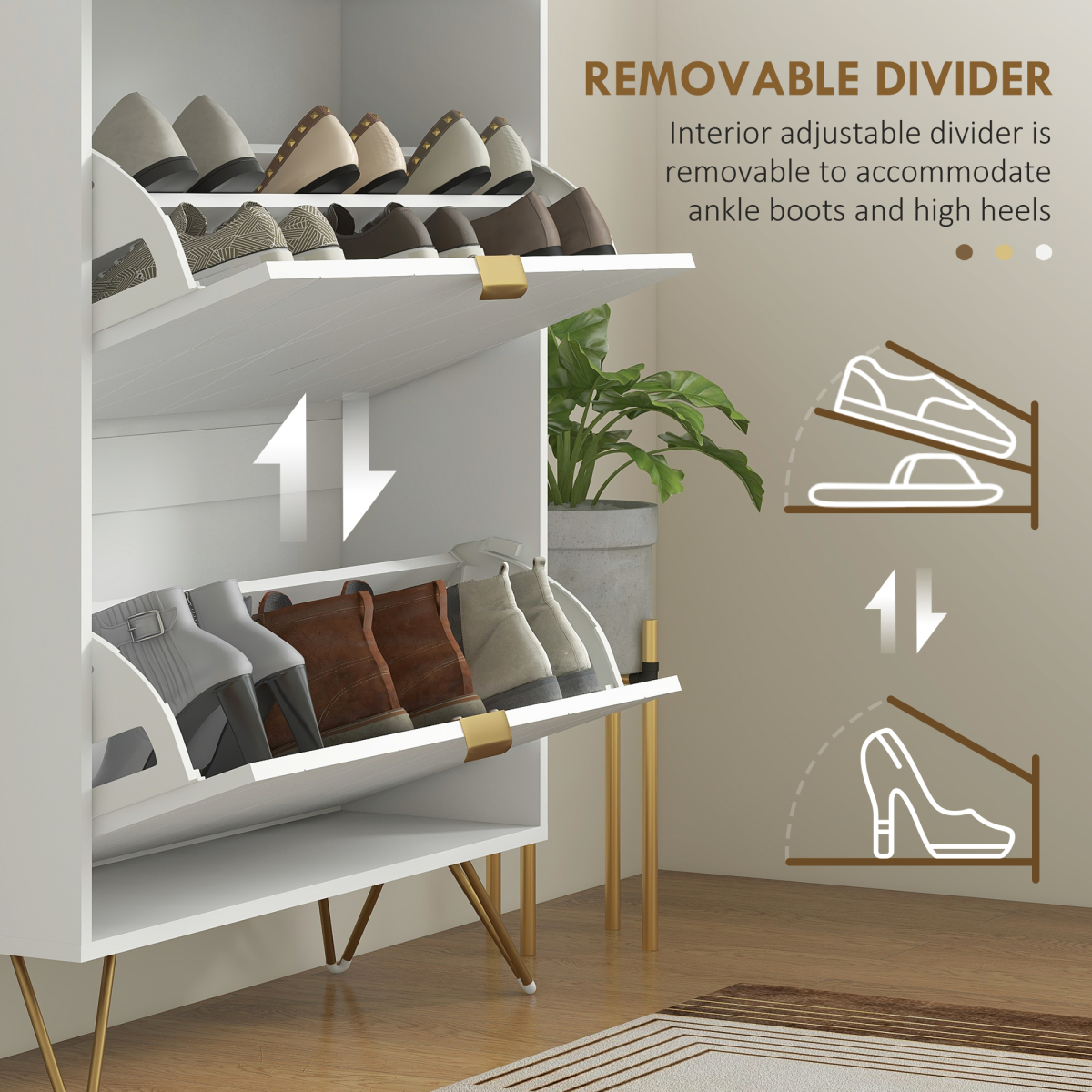 HOMCOM Slim Shoe Storage Cabinet with 2 Flip Drawers, White
