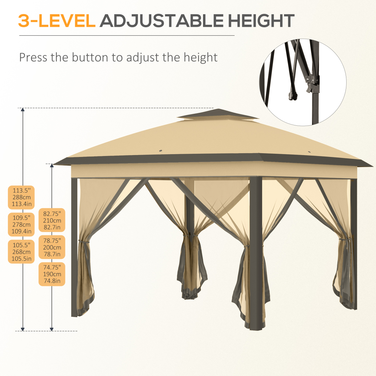 Outsunny Pop Up Gazebo, Height Adjustable Canopy Tent with Carrying Bag, Beige
