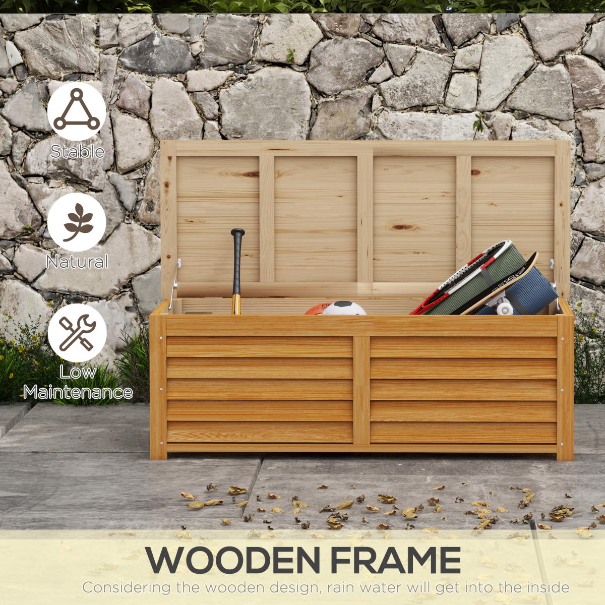 Outsunny 292L Fir Wood Outdoor Storage Box for Patio, Poolside