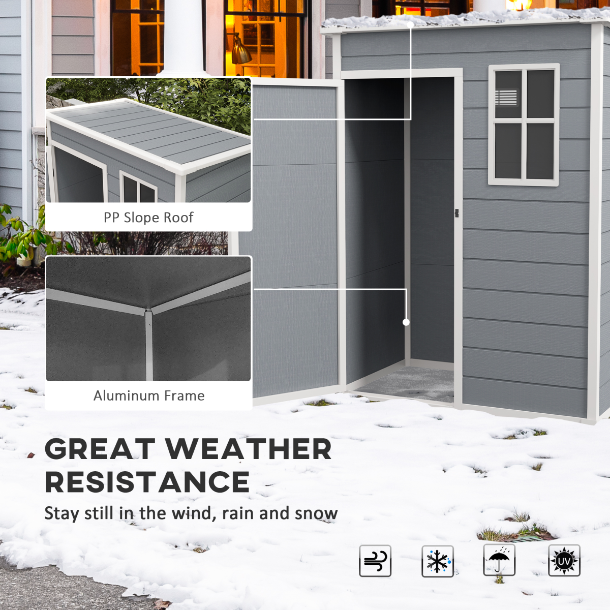 Outsunny Grey 5' x 3' Garden Shed with Floor, Lockable Door, Window & Vent