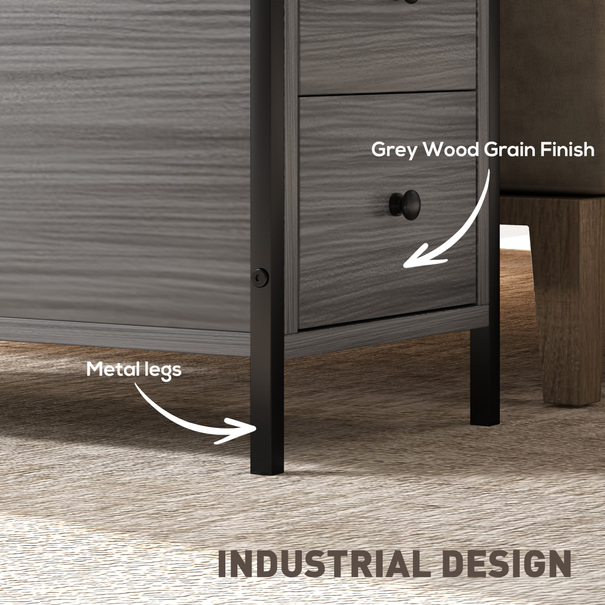 HOMCOM Narrow End Table with 2 Drawers and Storage Shelf, Grey