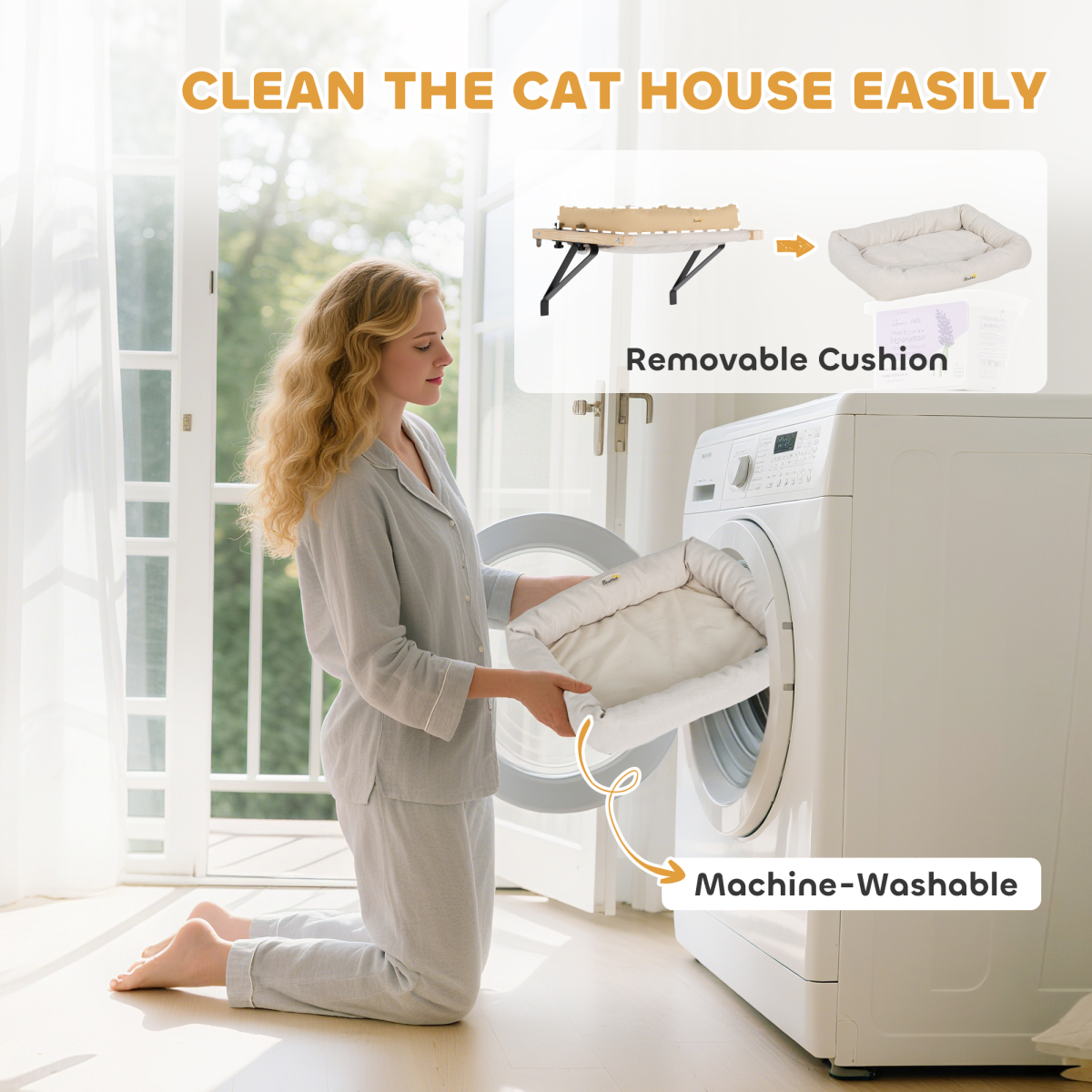 PawHut Adjustable Hanging Cat Hammock Bed with Cushion, Cream