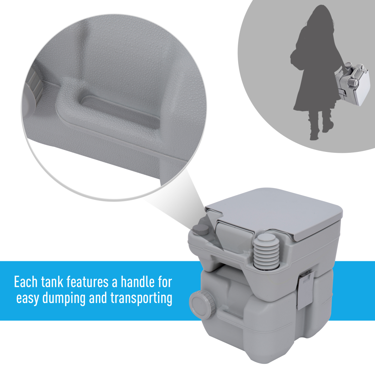 20L Portable Camping Toilet with 10L Fresh Water Tank, Piston Pump Flush, Detachable Holding Tank, for Caravan, Camping, Picnic and Fishing, Outsunny
