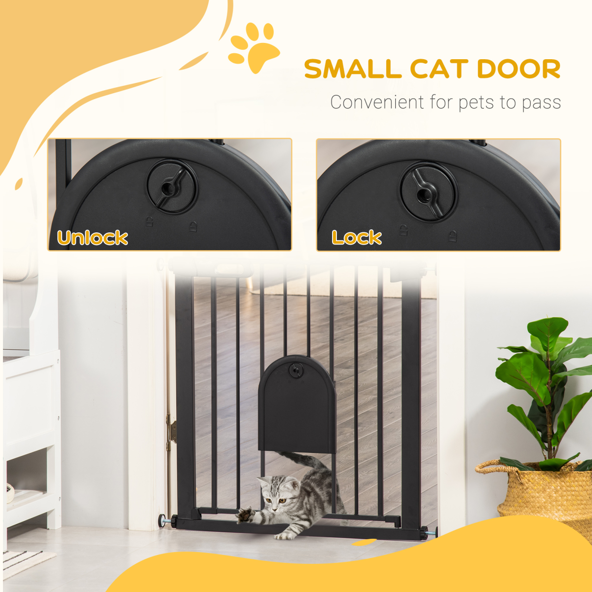 Black Pressure Fit Pet Safety Gate, Auto-Close, Double Lock, 75-82 cm