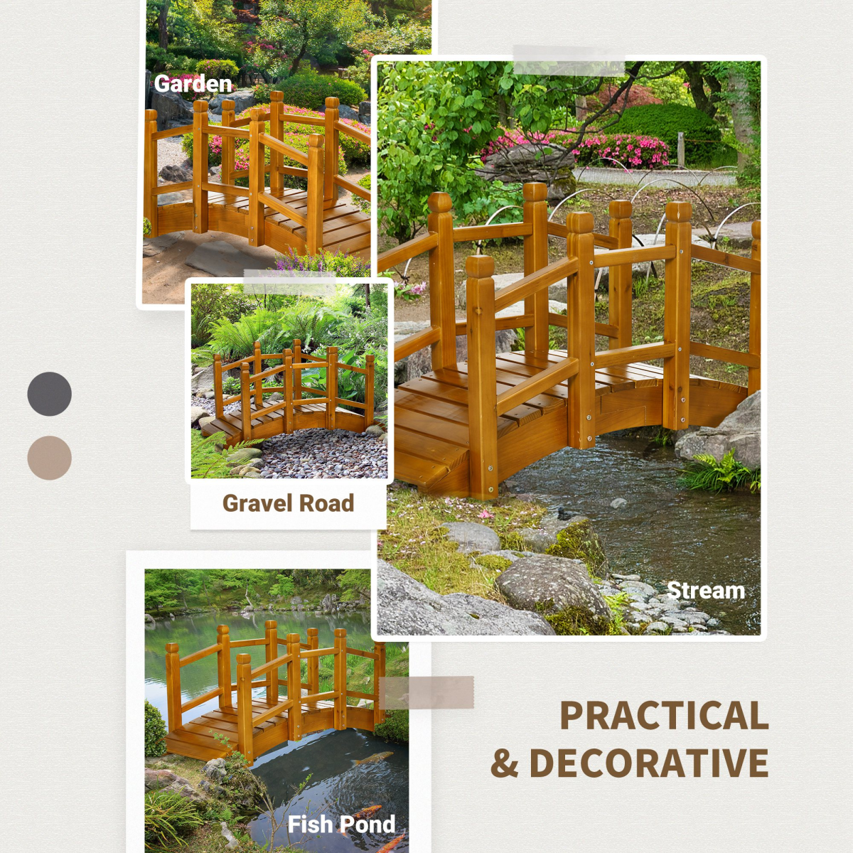 Outsunny Arched Wooden Garden Bridge with Safety Railings