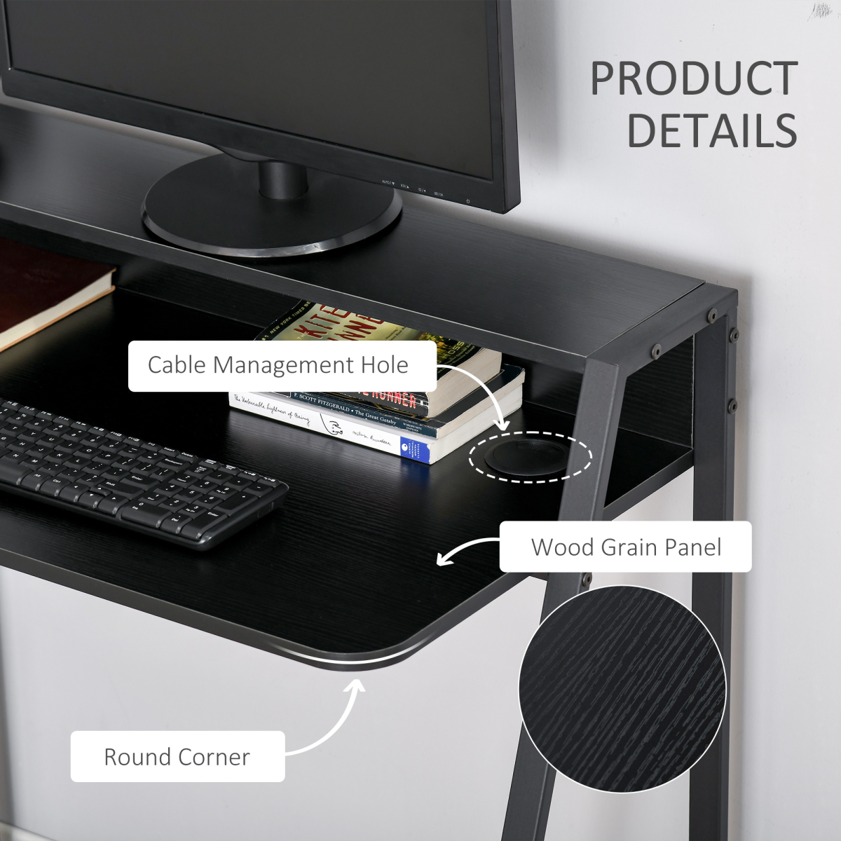 HOMCOM Computer Desk with Upper Storage Shelf, Two-Tier Work Table, 85cm