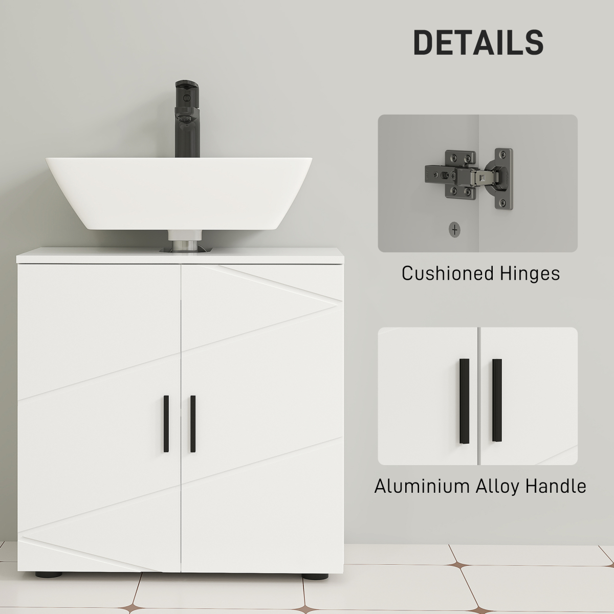 kleankin White Bathroom Vanity Cabinet, Under Sink Storage with Shelf