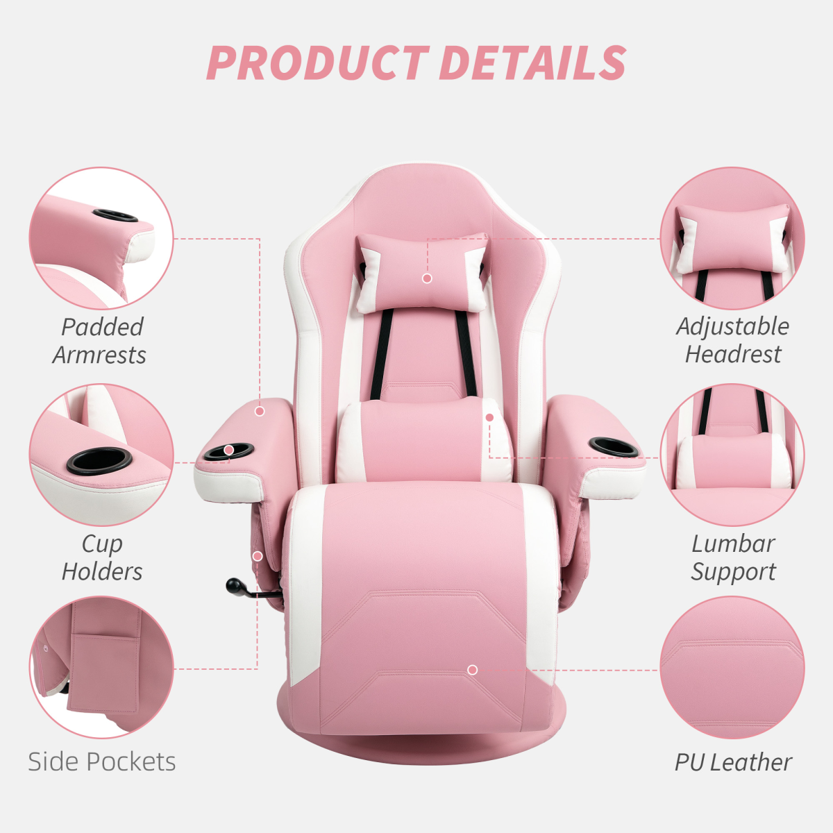 HOMCOM Manual PU Recliner Armchair with 135° Recline, Swivel & Footrest