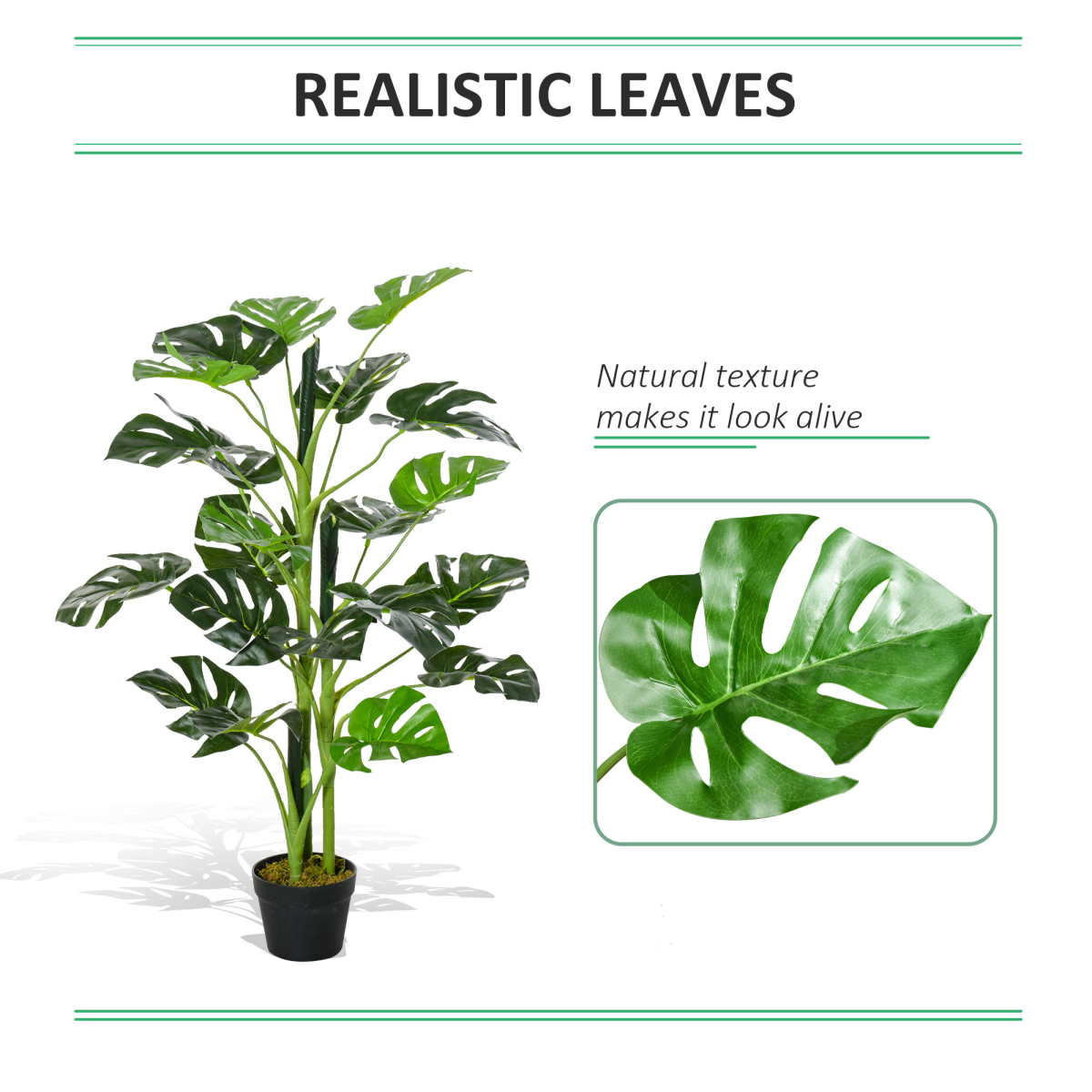 Outsunny Artificial Monstera Tree, 21 Bendable Leaves, Indoor Outdoor 1m