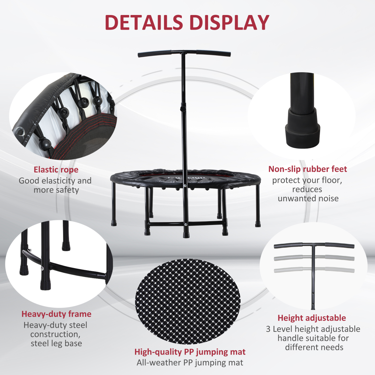 40 Inch Kids Mini Trampoline, Adult Rebounder Jumper with Adjustable Handle, Indoor Outdoor Fitness Trampoline, 100kg Capacity