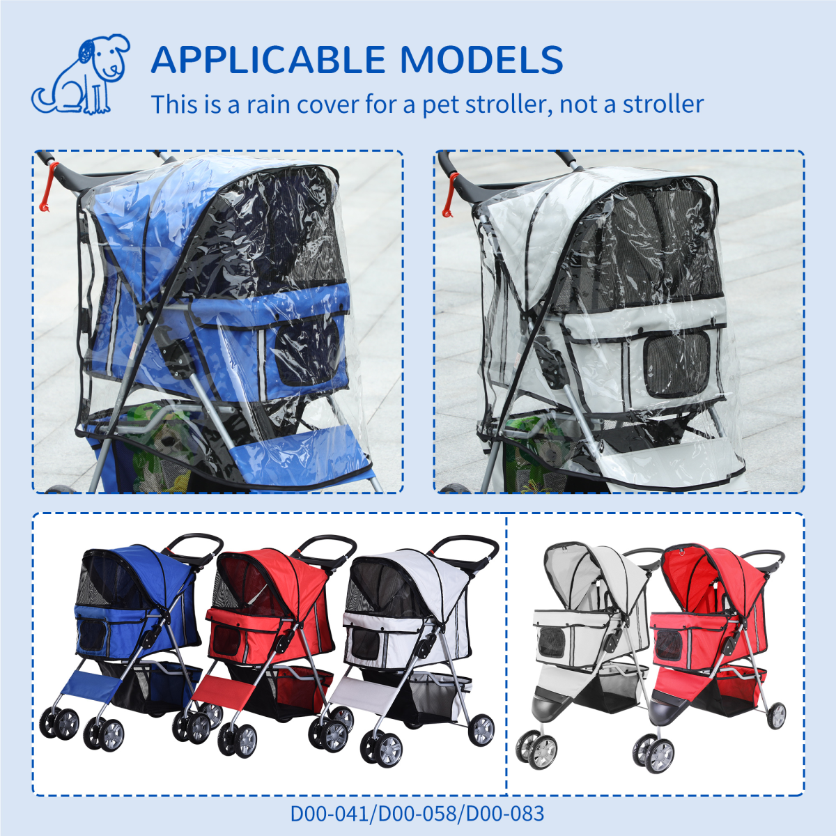PawHut Dog Stroller Rain Cover with Rear Entry for Pet Pram