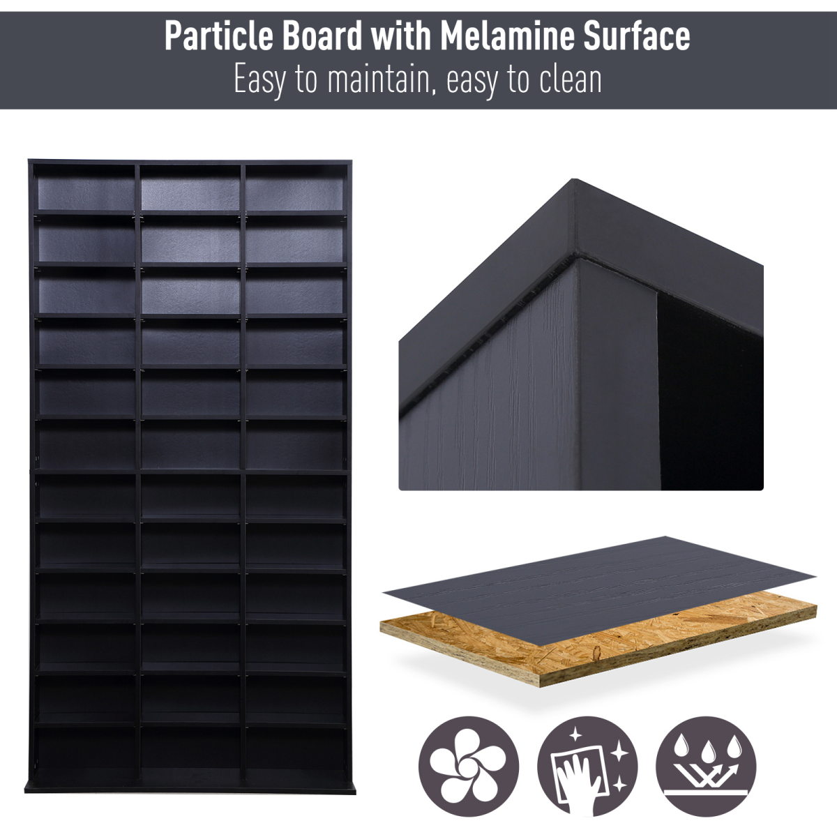 Black CD DVD Media Storage Bookcase, 33 Adjustable Compartments, Holds Up to 1116 CDs or 528 DVDs