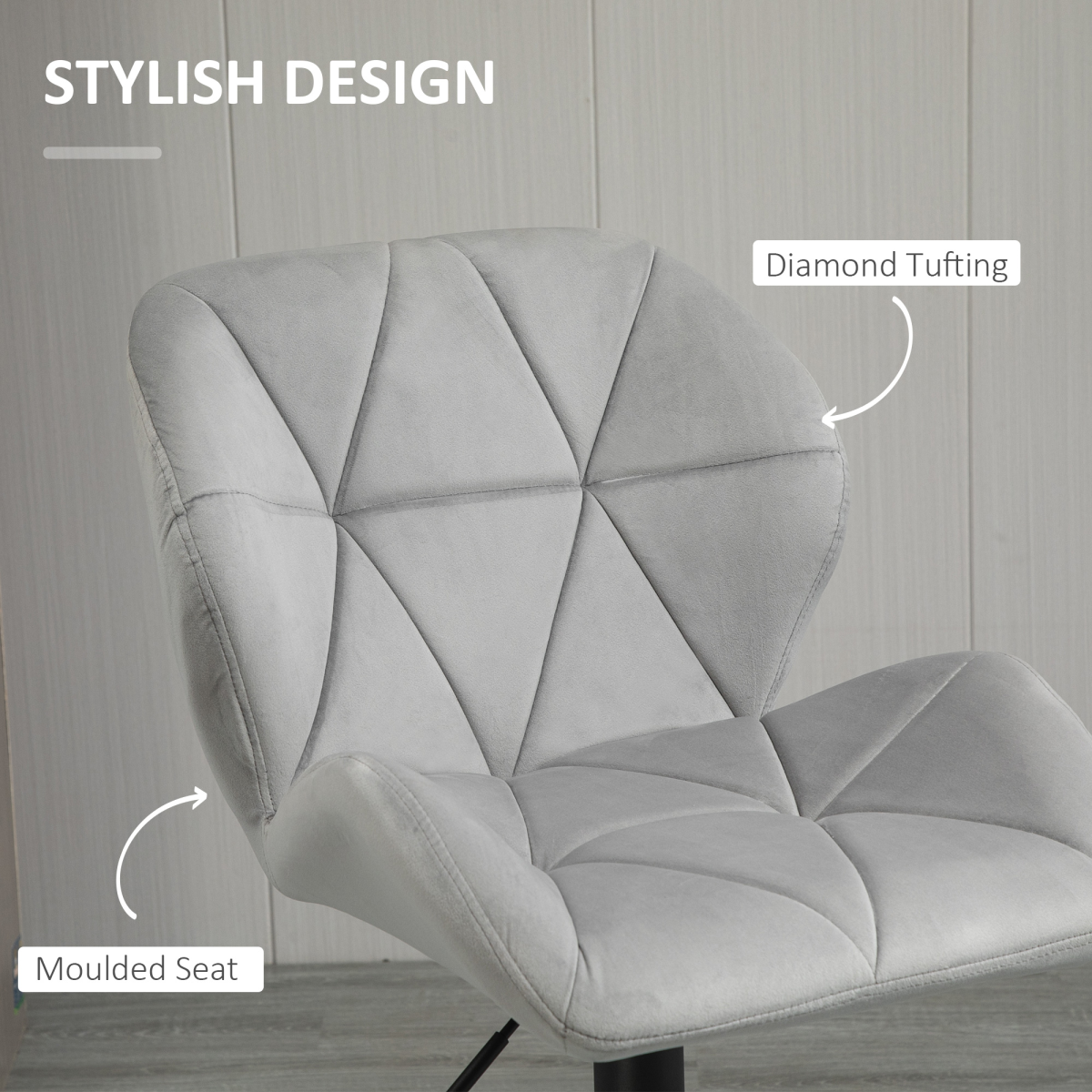 Set of 2 Adjustable Height Fabric Bar Stools, Light Grey