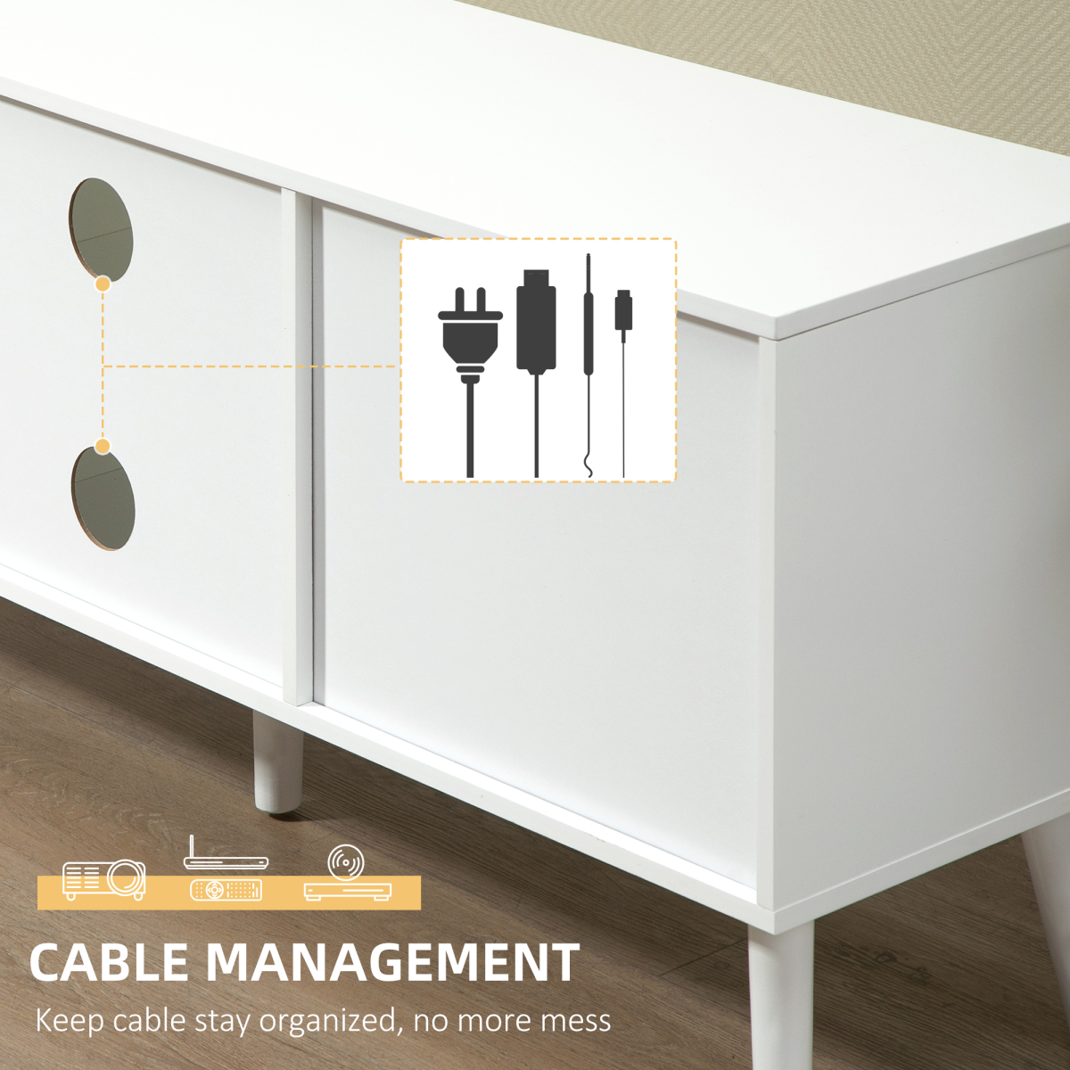 HOMCOM Modern TV Cabinet Stand with 2 Fabric Drawers, 2 Shelves, Cable Holes, Fits TVs up to 50in