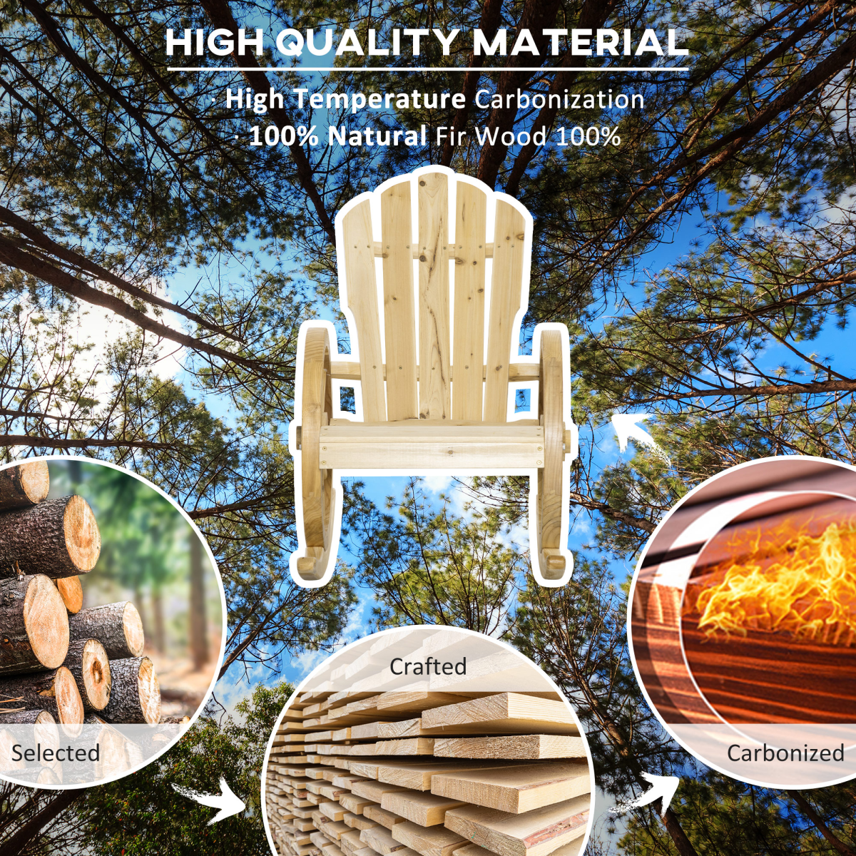 Outsunny Natural Fir Wood Adirondack Rocking Chair for Garden Porch