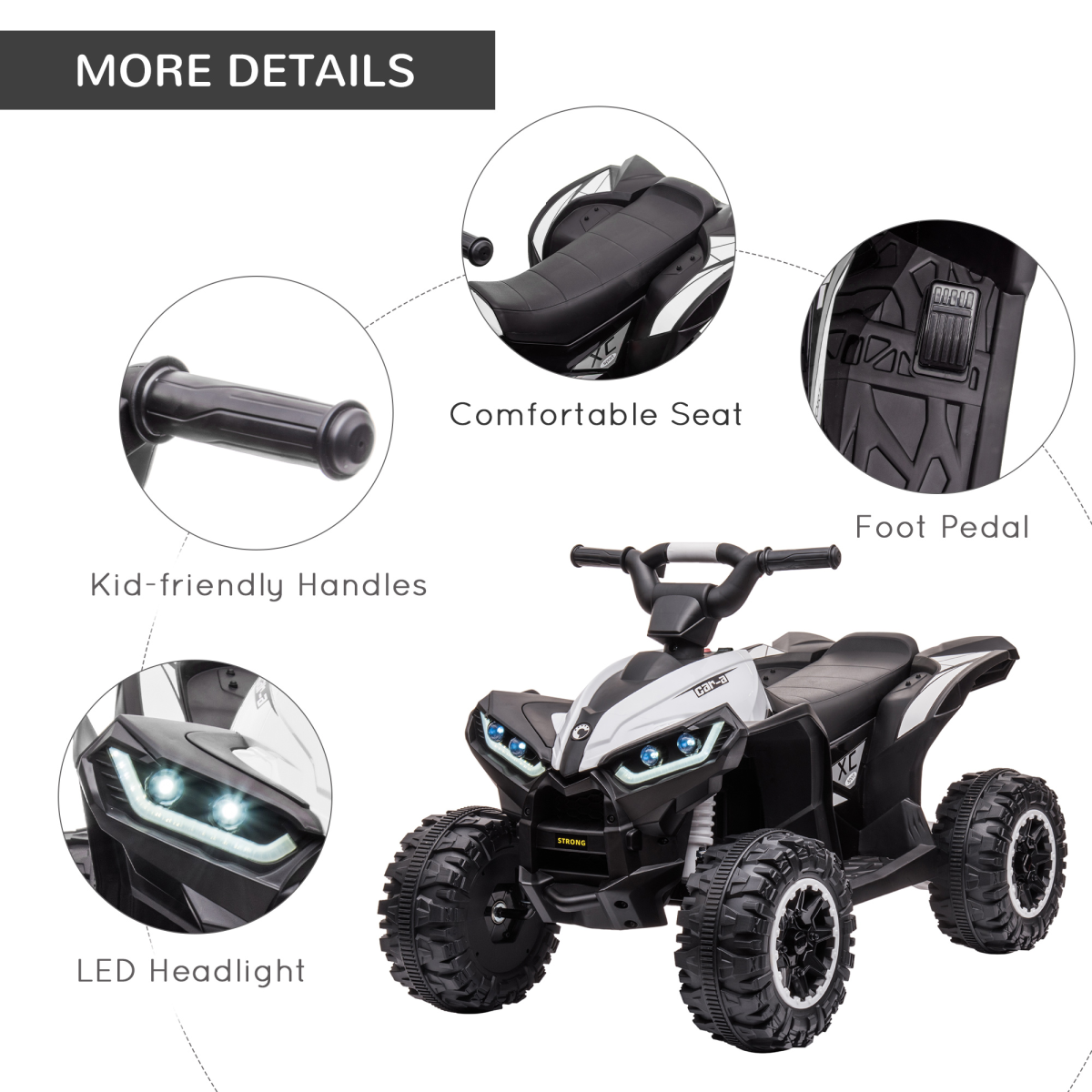 12V Electric Kids Quad Bike Ride-On ATV with LED Lights, Music & Horn