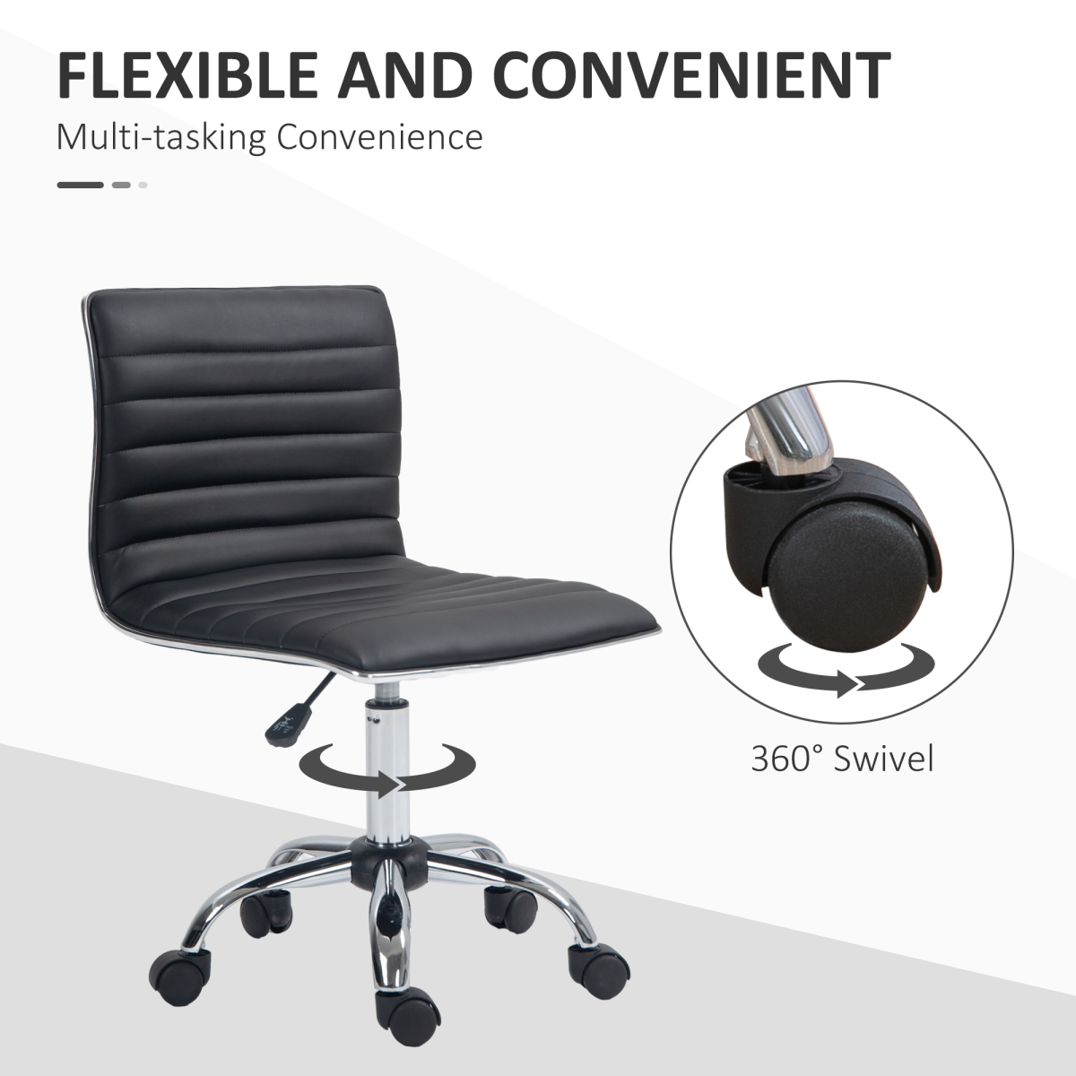 HOMCOM Armless Mid-Back PU Leather Adjustable Swivel Office Chair Black
