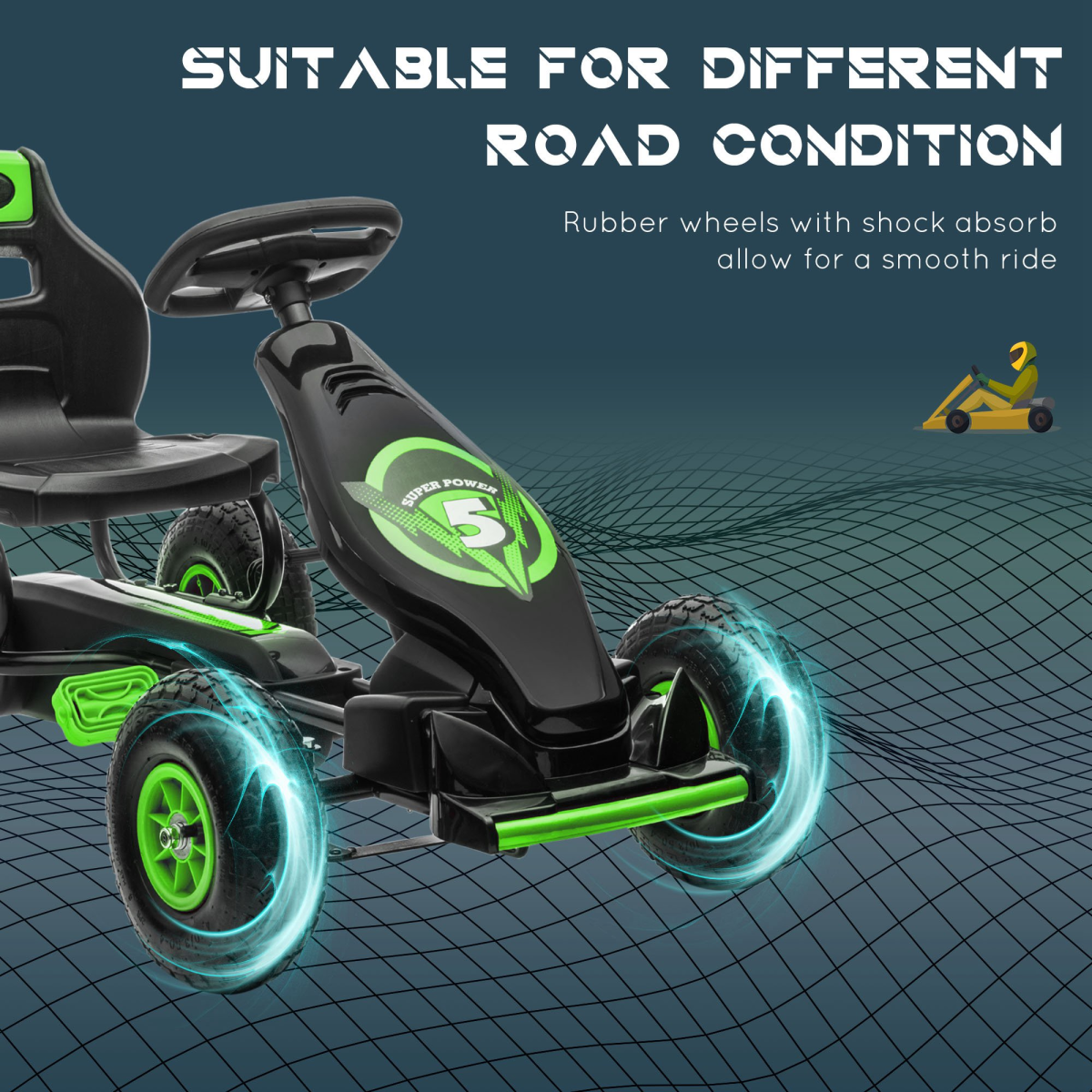 HOMCOM Kids Pedal Go Kart with Adjustable Seat, Rubber Wheels & Brake, Green
