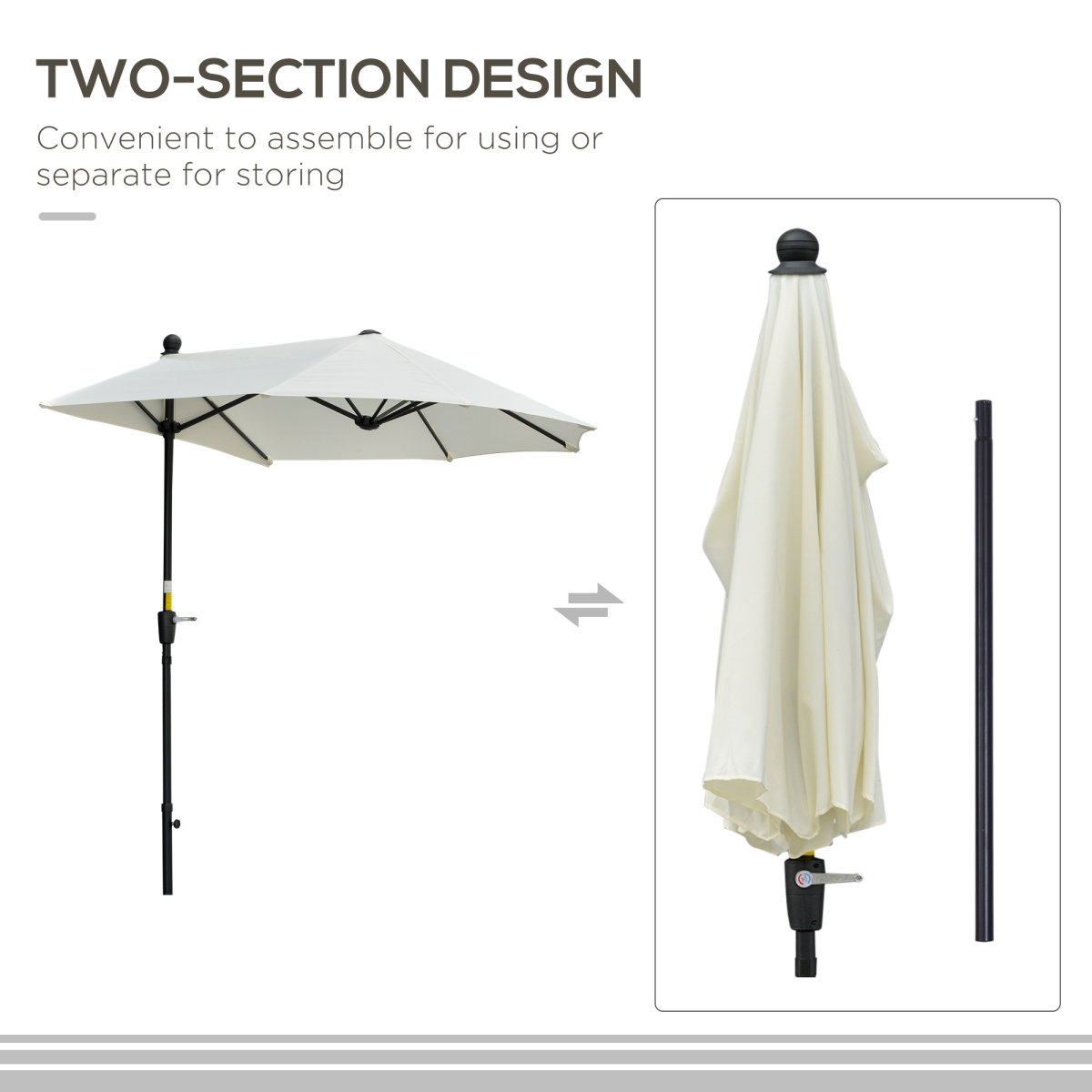 Outsunny 2m Half Balcony Parasol Umbrella with Crank Handle, Cross Base, Cream White