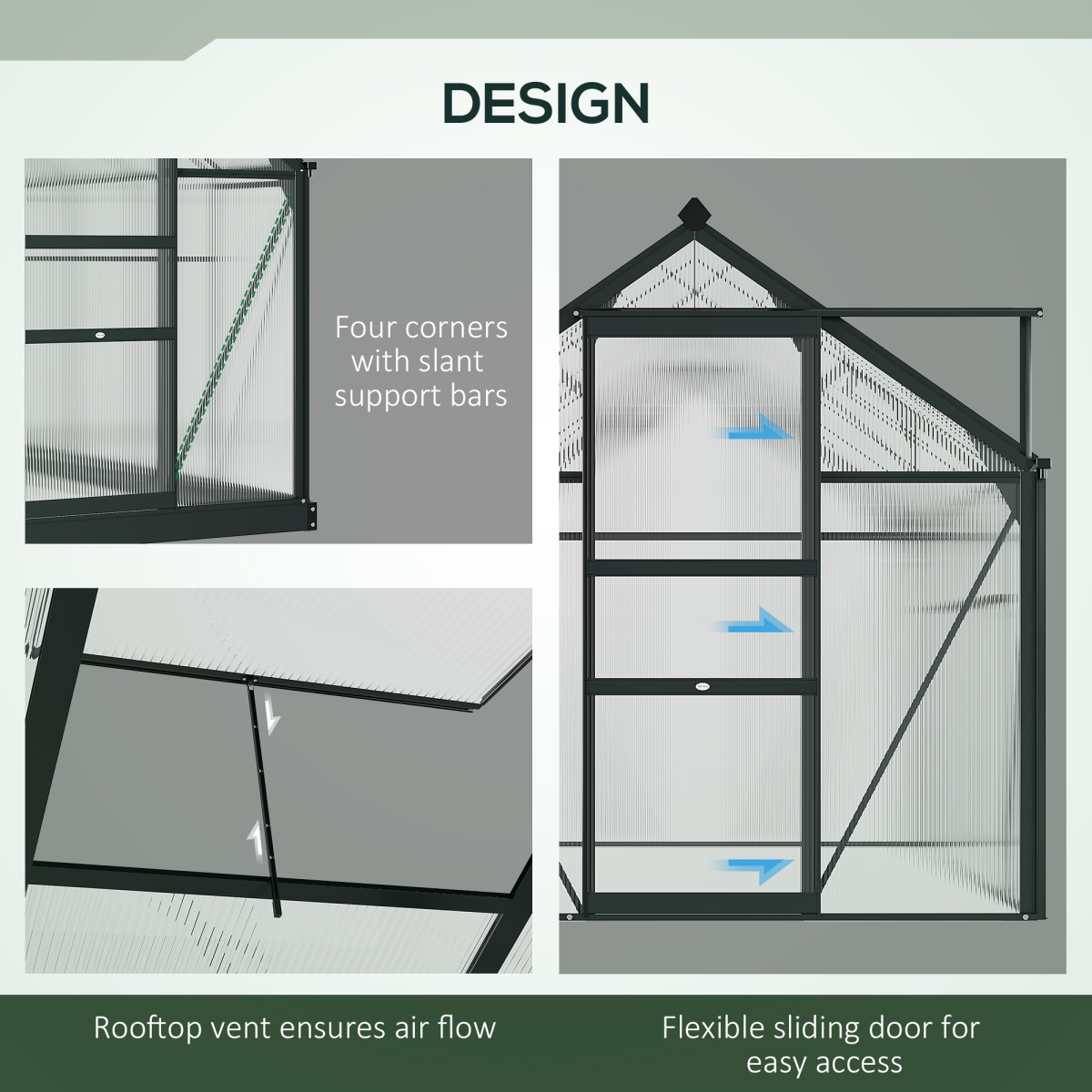 Outsunny 6 x 4ft Aluminium Polycarbonate Walk-In Greenhouse with Sliding Door