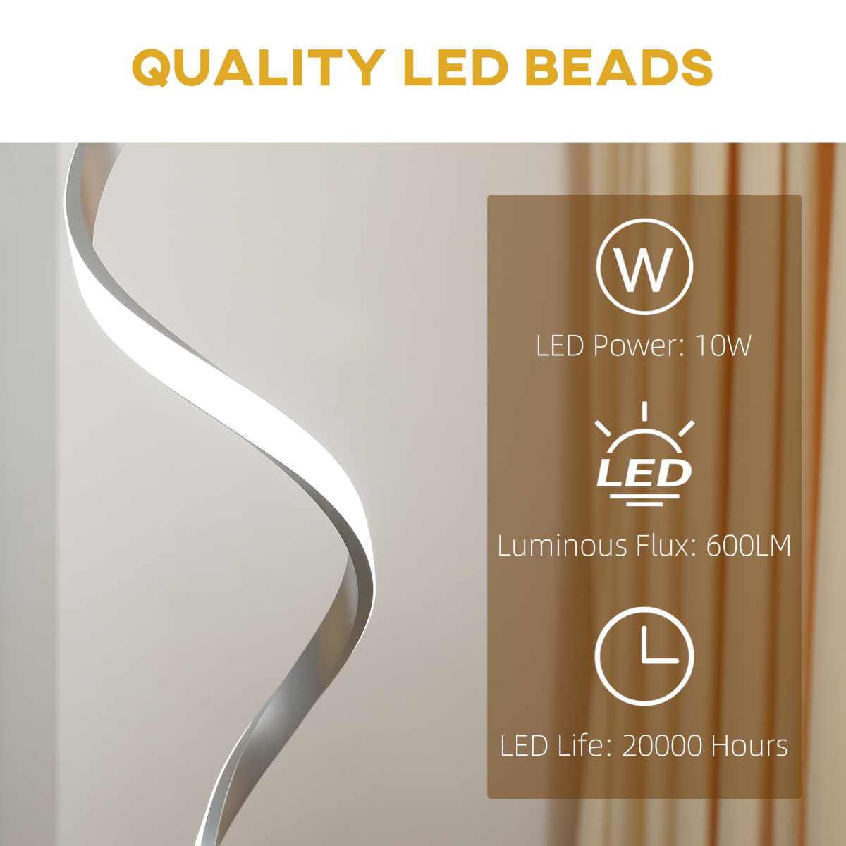 Spiral Floor Lamp, 3 Colour Temperature LED Standing Lamp, Silver