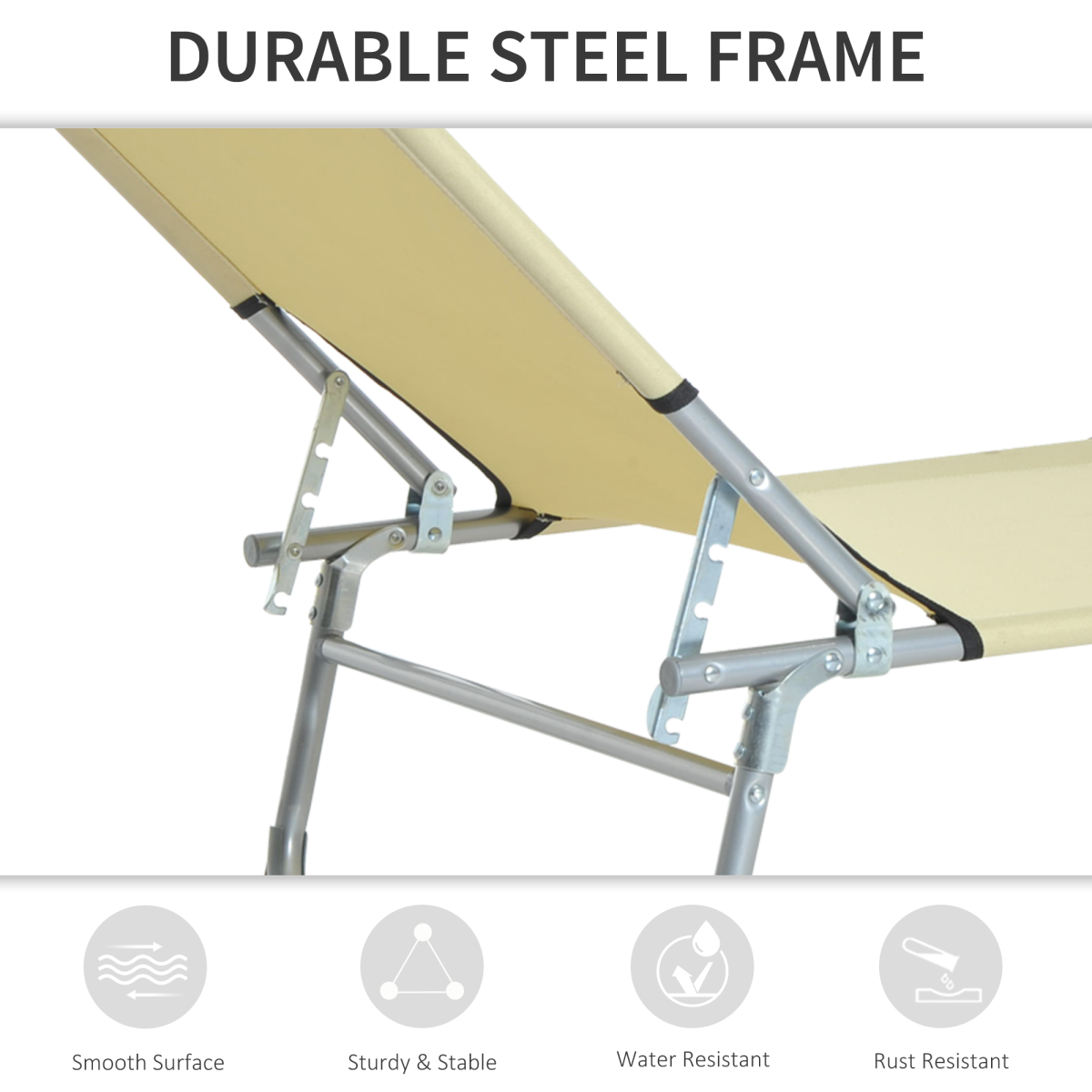Portable Folding Camping Cot Sun Lounger with Adjustable Back, Outdoor Recliner Chaise Chair