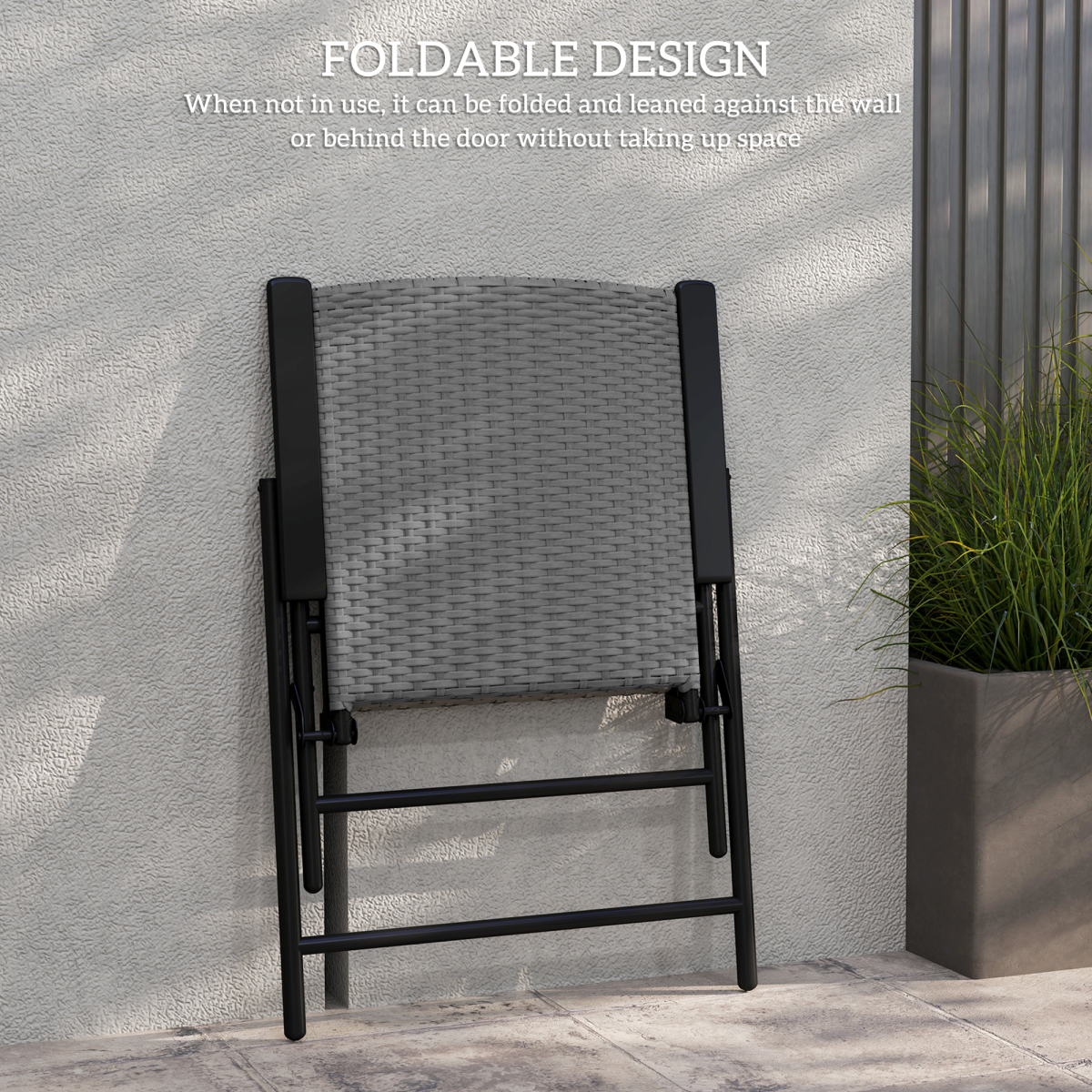 Outsunny 2-Piece Foldable Rattan Garden Chairs with Armrests, Grey
