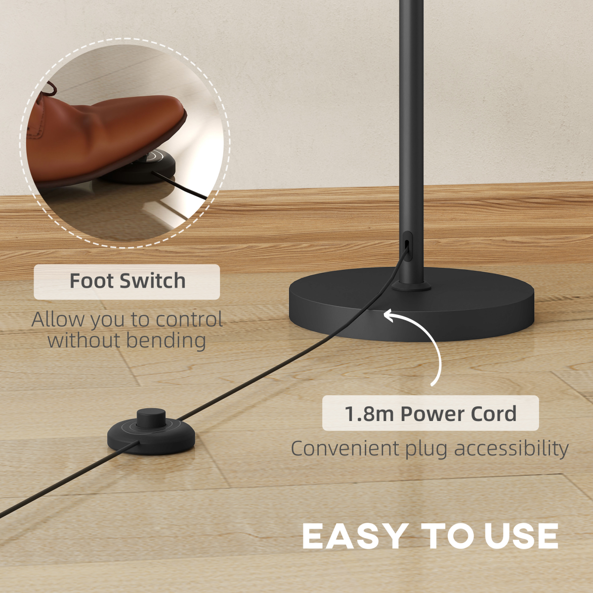 HOMCOM 3-Light Gold Metal Floor Lamp with Foot Switch, 165 cm
