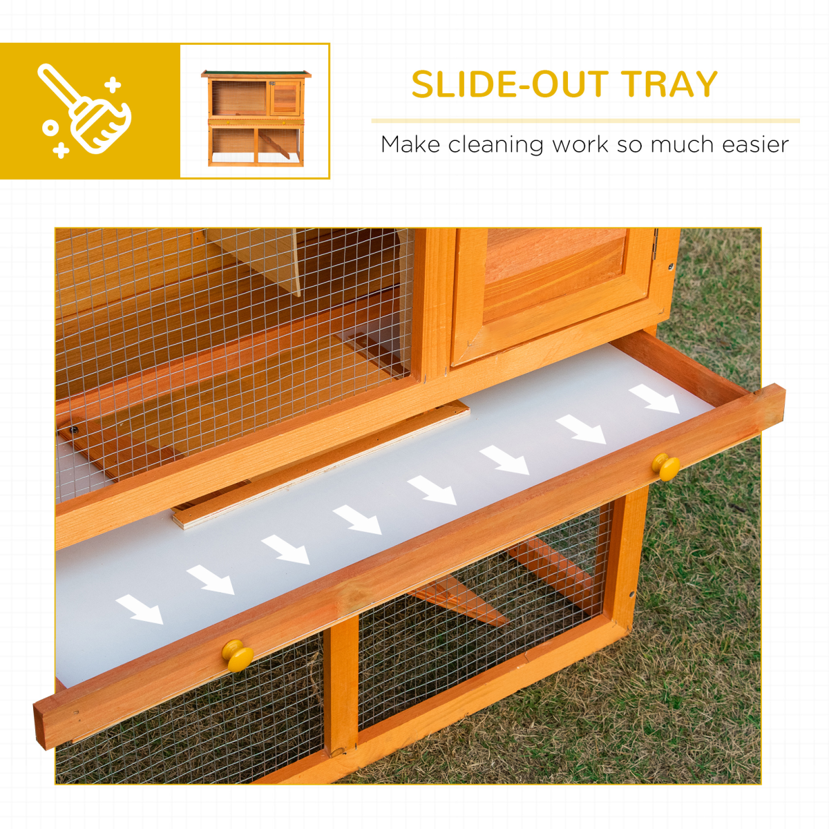 2-Tier Wooden Rabbit Hutch for Small Animals, Outdoor Backyard Bunny House
