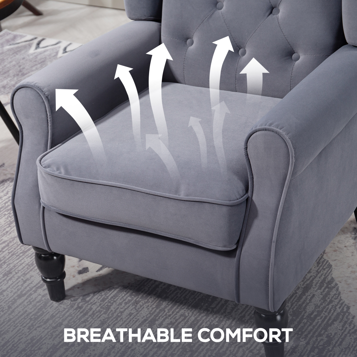 HOMCOM Retro Tufted Velvet Accent Armchair, Charcoal Grey