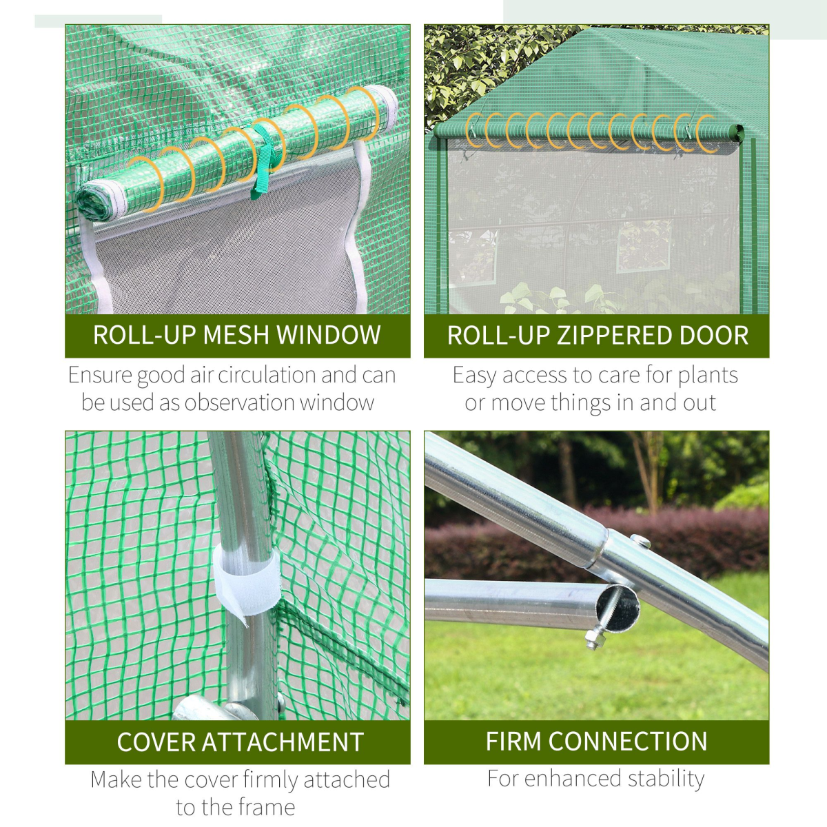 Outsunny 4.47 x 3 x 2m Walk-In Polytunnel Tent with PE Cover, Zip Door, 6 Mesh Windows, Green