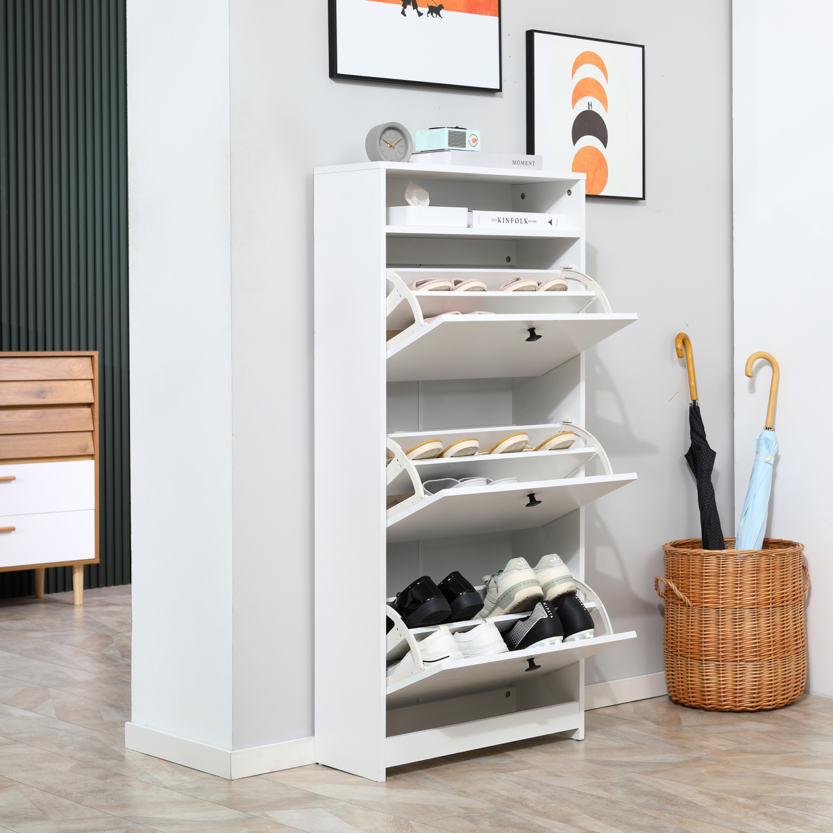 3-Drawer Shoe Storage Cabinet with Upper Shelf, Space-Saving Footwear Organiser, White