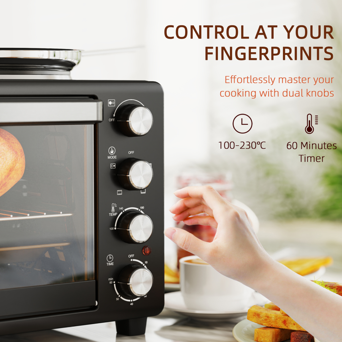 HOMCOM 28L Countertop Oven with 2 Hot Plates, Grill, Roast & Bake