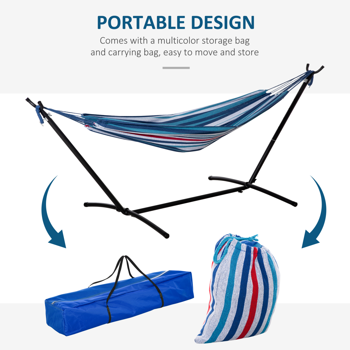 294x117cm Hammock with Metal Stand, Carry Bag, 120kg, Stripe