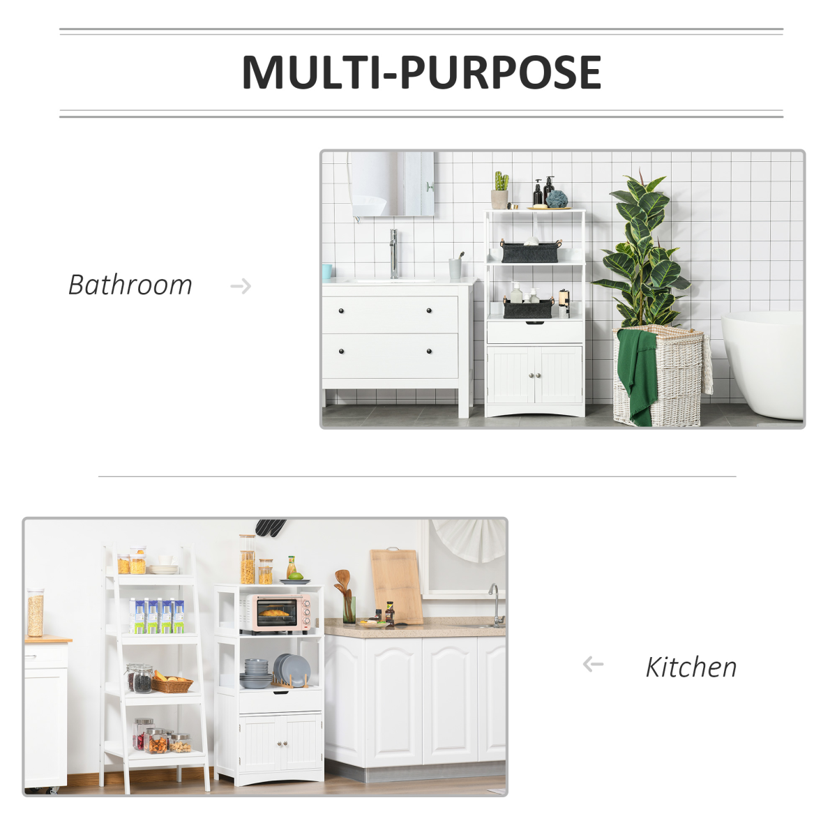 kleankin Bathroom Floor Storage Cabinet, Standing Unit with 2 Top Shelves, Drawer and Bottom Cupboard