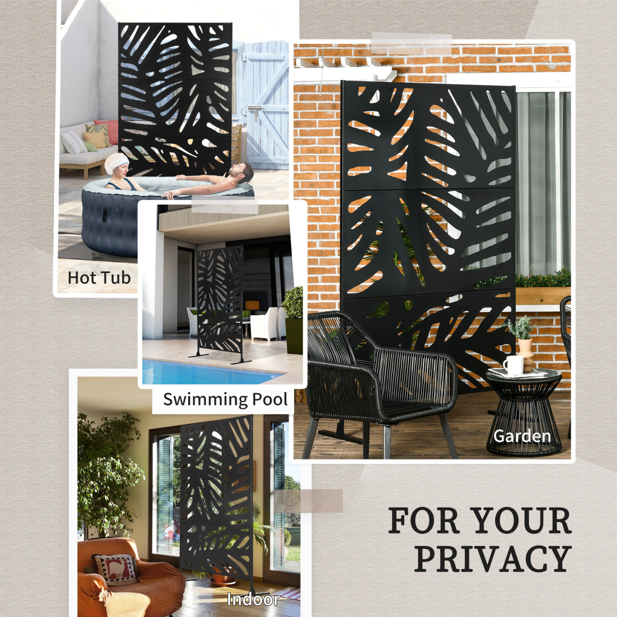 Outsunny Steel Outdoor Privacy Screen with Stand, Black