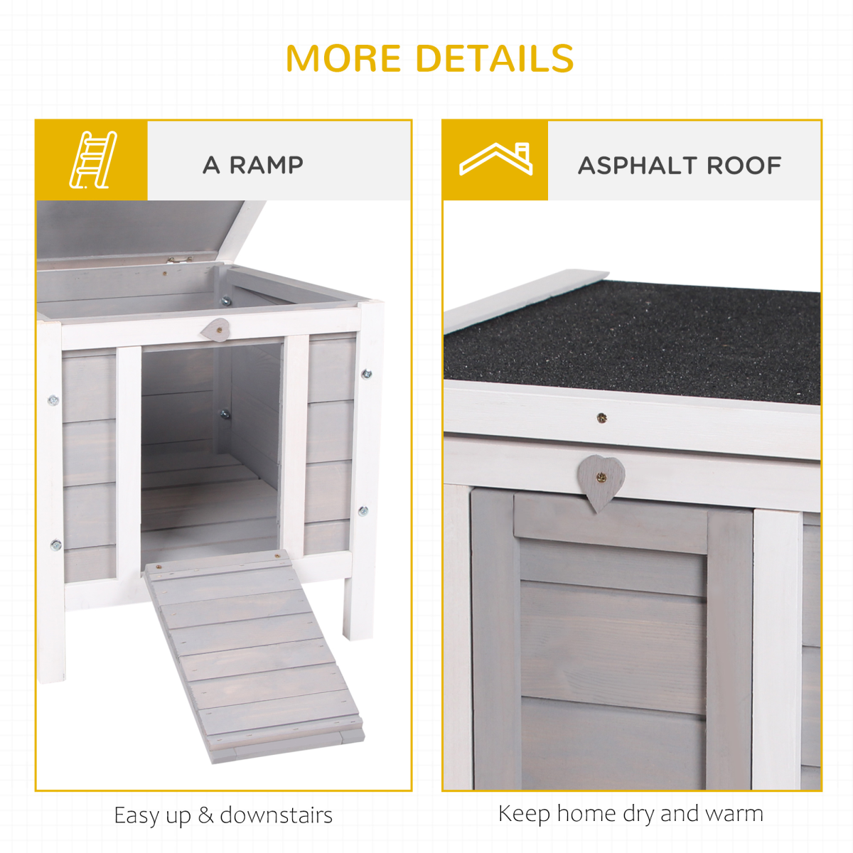 Wooden Rabbit Hutch Outdoor Pet Habitat with Openable Asphalt Roof, Elevated Floor and Ramp Door