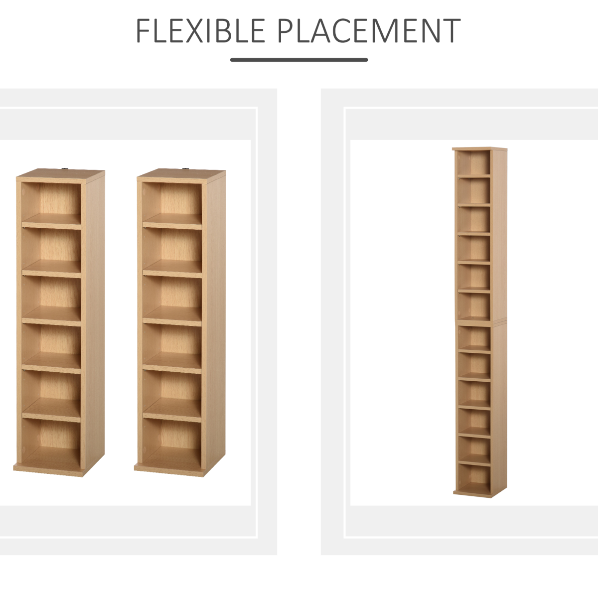 Set of 2 Adjustable CD Media Display Tower Racks, Wood Color